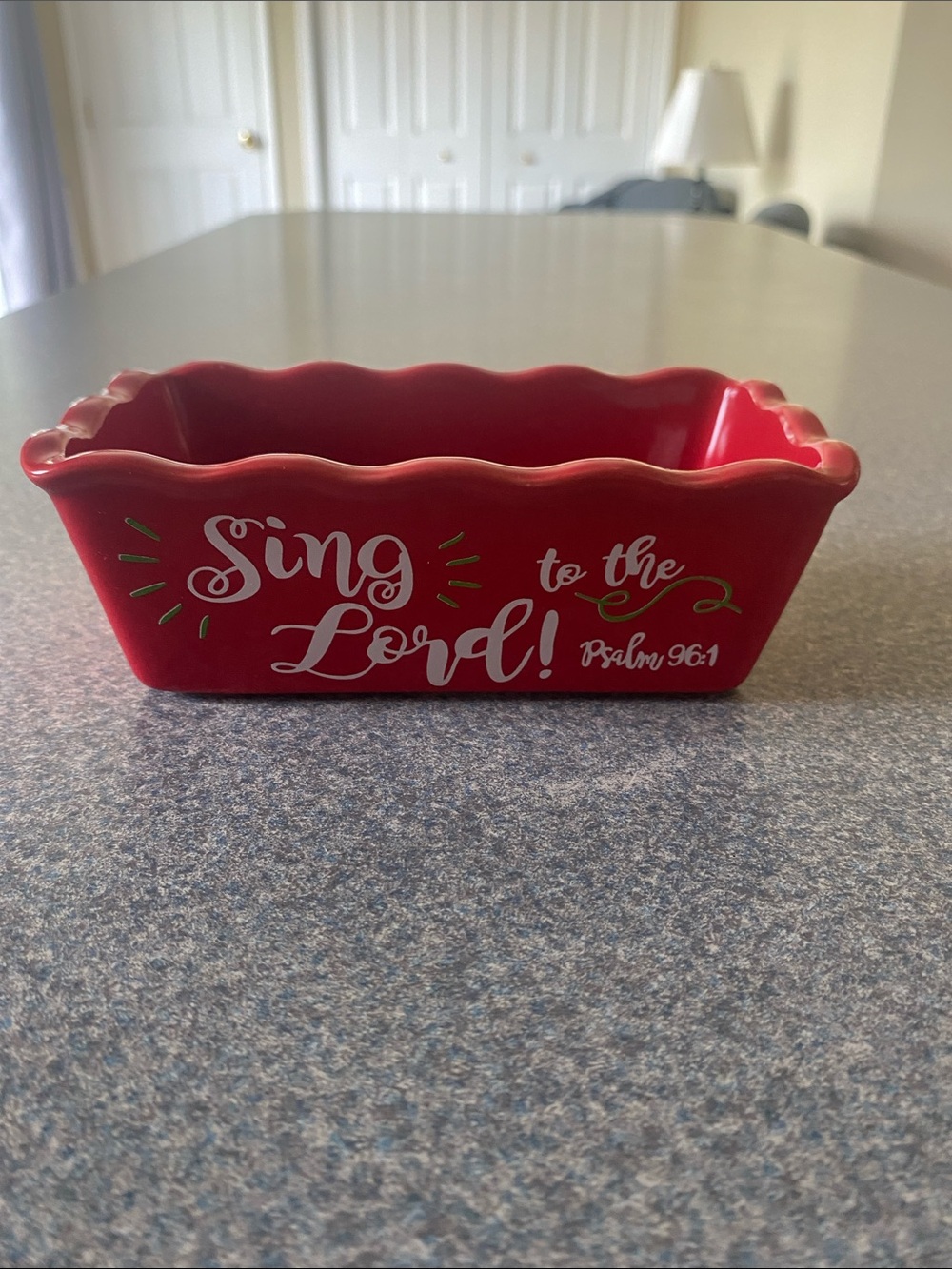 Red Ceramic Loaf Pan - 'Sing to the Lord' Inspirational Bakeware